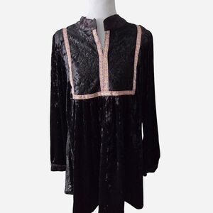 POL Black Velvet Tunic with Embroidered Trim